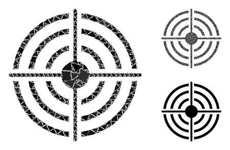 Target composition of irregular elements in different sizes and shades, based on target icon. Vector irregular items are united into composition. Target icons collage with dotted pattern.のイラスト素材