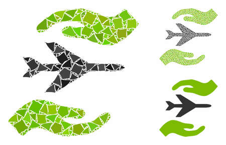 Airplane care hands composition of tuberous parts in various sizes and color tones, based on airplane care hands icon. Vector trembly items are organized into collage.のイラスト素材