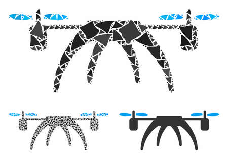 Rotorcraft mosaic of bumpy pieces in different sizes and color hues, based on rotorcraft icon. Vector rough pieces are composed into mosaic. Rotorcraft icons collage with dotted pattern.のイラスト素材