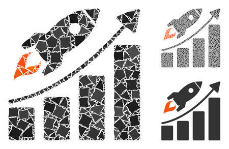 Startup rocket growth chart composition of rugged elements in variable sizes and color tinges, based on startup rocket growth chart icon. Vector raggy elements are combined into collage.のイラスト素材