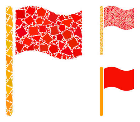 Waving flag composition of abrupt items in variable sizes and color hues, based on waving flag icon. Vector humpy items are grouped into composition. Waving flag icons collage with dotted pattern.のイラスト素材