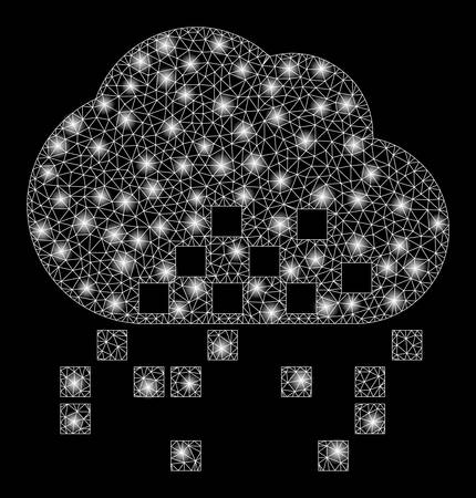 Glossy mesh cloud dissipation with sparkle effect. Abstract illuminated model of cloud dissipation icon. Shiny wire frame triangular network cloud dissipation.のイラスト素材
