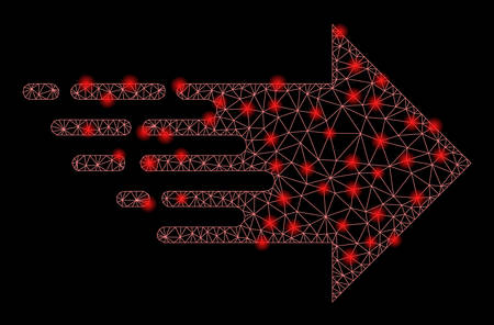 Glossy mesh express right movement with glare effect. Abstract illuminated model of express right movement icon. Shiny wire frame polygonal mesh express right movement.のイラスト素材