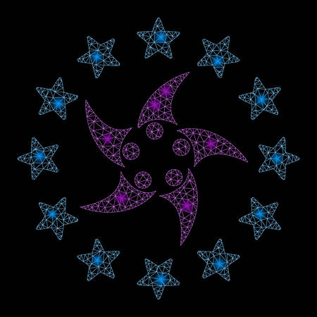 Glowing mesh europeans collaboration with sparkle effect. Abstract illuminated model of europeans collaboration icon. Shiny wire carcass polygonal mesh europeans collaboration.のイラスト素材