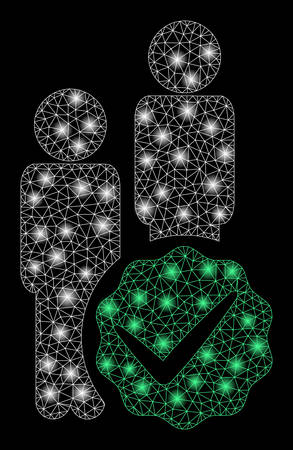 Glossy mesh men only with sparkle effect. Abstract illuminated model of men only icon. Shiny wire frame triangular mesh men only. Vector abstraction on a black background.のイラスト素材