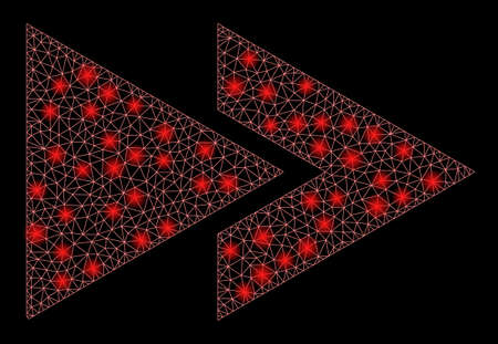 Glowing mesh rewind forward with glare effect. Abstract illuminated model of rewind forward icon....