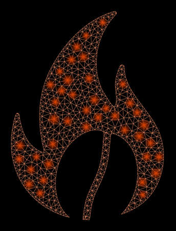 Flare mesh roasted coffee with glow effect. Abstract illuminated model of roasted coffee icon. Shiny wire carcass polygonal mesh roasted coffee. Vector abstraction on a black background.のイラスト素材