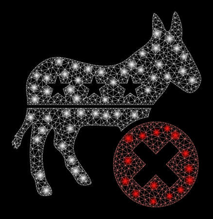 Glowing mesh reject democrat donkey with glare effect. Abstract illuminated model of reject democrat donkey icon. Shiny wire carcass polygonal mesh reject democrat donkey.のイラスト素材