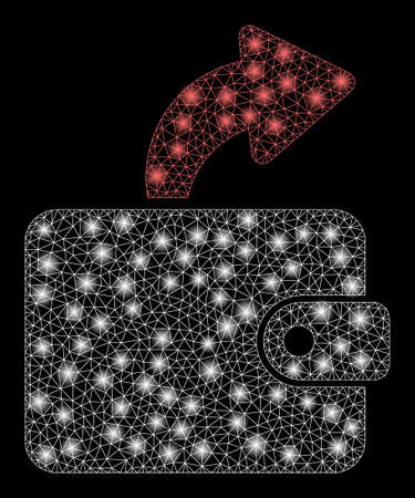 Glowing mesh spend cash with glow effect. Abstract illuminated model of spend cash icon. Shiny wire frame triangular mesh spend cash. Vector abstraction on a black background.のイラスト素材