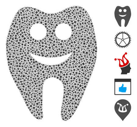Happy tooth icon composition of humpy elements in various sizes and shades, based on happy tooth icon. Vector uneven pieces are combined into composition.のイラスト素材