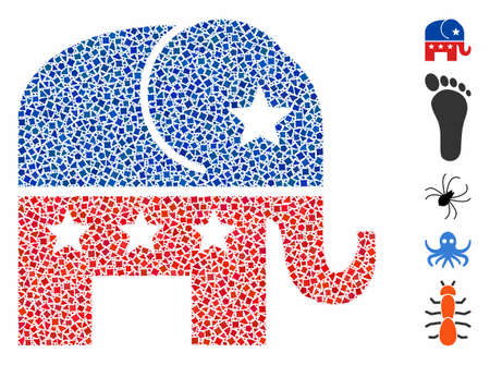 Republican elephant icon mosaic of rough parts in different sizes and shades, based on republican elephant icon. Vector humpy parts are composed into mosaic.のイラスト素材