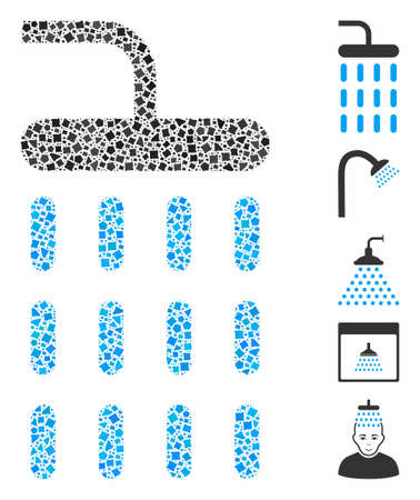 Shower icon composition of tremulant items in various sizes and color hues, based on shower icon. Vector tremulant parts are composed into mosaic. Shower icons collage with dotted pattern.のイラスト素材