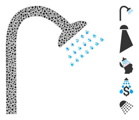 Shower icon composition of inequal items in various sizes and shades, based on shower icon. Vector inequal items are combined into illustration. Shower icons collage with dotted pattern.のイラスト素材