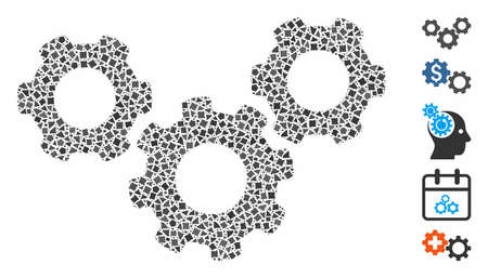 System gears icon composition of abrupt items in different sizes and shades, based on system gears icon. Vector irregular items are united into composition.のイラスト素材