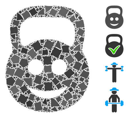 Smiled ton weight icon mosaic of joggly elements in different sizes and color tones, based on smiled ton weight icon. Vector raggy elements are organized into collage.のイラスト素材