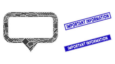 Mosaic banner map marker icon and rectangular Important Information seal stamps. Flat vector banner map marker mosaic icon of scattered rotated rectangular elements.のイラスト素材