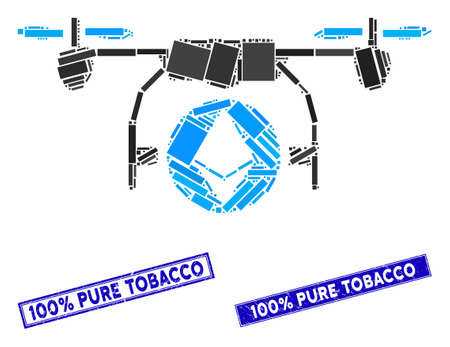 Mosaic Ethereum airdrone pictogram and rectangular 100% Pure Tobacco stamps. Flat vector Ethereum airdrone mosaic pictogram of random rotated rectangle elements.のイラスト素材