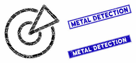 Mosaic radar icon and rectangle Metal Detection watermarks. Flat 