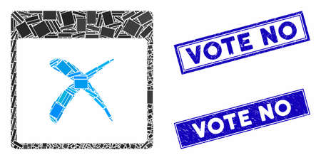 Mosaic reject calendar page pictogram and rectangular Vote No seals. Flat vector reject calendar page mosaic pictogram of scattered rotated rectangular elements.のイラスト素材