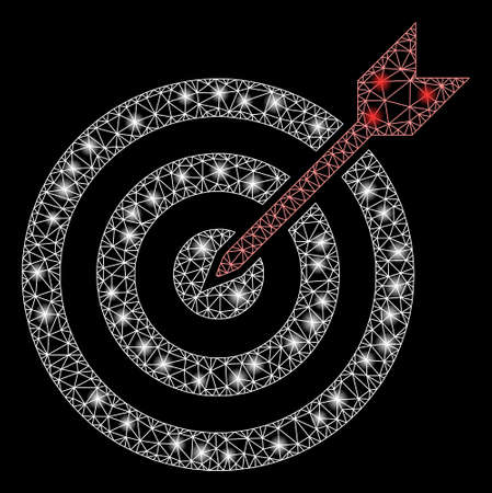 Glossy mesh goal with glow effect. Abstract illuminated model of goal icon. Shiny wire carcass polygonal mesh goal. Vector abstraction on a black background.のイラスト素材