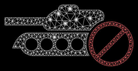 Glowing mesh no tanks with glare effect. Abstract illuminated model of no tanks icon. Shiny wire frame triangular mesh no tanks. Vector abstraction on a black background.のイラスト素材