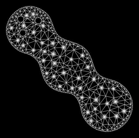 Glowing mesh peanut with glitter effect. Abstract illuminated model of peanut icon. Shiny wire frame triangular mesh peanut. Vector abstraction on a black background.のイラスト素材