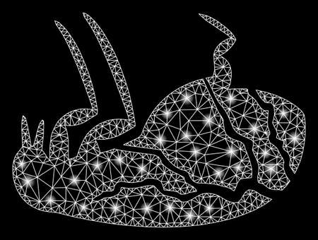 Glossy mesh sick flea with glare effect. Abstract illuminated model of sick flea icon. Shiny wire frame triangular mesh sick flea. Vector abstraction on a black background.のイラスト素材
