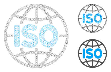 Mesh ISO standards model with triangle mosaic icon. Wire carcass polygonal mesh of ISO standards. Vector composition of triangle elements in different sizes, and color tones.のイラスト素材