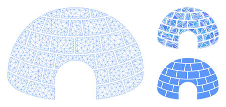 Mesh igloo model with triangle mosaic icon. Wire carcass triangular mesh of igloo. Vector mosaic of triangle elements in variable sizes, and color tones. Abstract flat mesh igloo,のイラスト素材