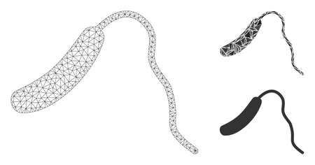 Mesh Vibrio cholerae model with triangle mosaic icon. Wire carcass polygonal network of Vibrio cholerae. Vector mosaic of triangle elements in various sizes, and color hues.のイラスト素材