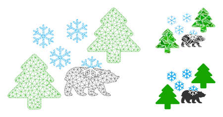Mesh frost Siberia model with triangle mosaic icon. Wire carcass polygonal mesh of frost Siberia. Vector mosaic of triangle elements in variable sizes, and color hues. Abstract 2d mesh frost Siberia,のイラスト素材