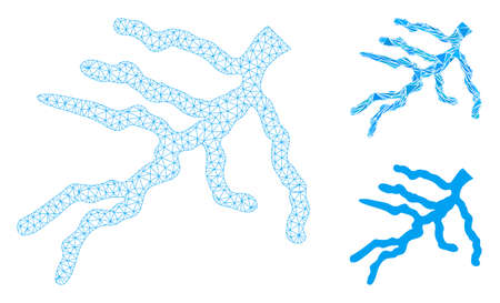 Mesh river model with triangle mosaic icon. Wire frame triangular mesh of river. Vector collage of...