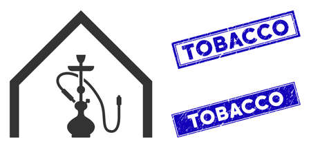 Flat vector shisha bar icon and rectangular Tobacco seal stamps. A simple illustration iconic design...