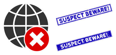 Flat vector stop globalization pictogram and rectangular Suspect Beware! rubber prints. A simple illustration iconic design of Stop Globalization on a white background.のイラスト素材