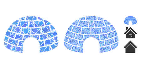 Igloo icon mosaic of raggy pieces in different sizes and color tints, based on igloo icon. Vector...
