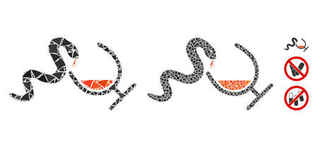 Snake toxin icon composition of rough items in variable sizes and color tones, based on snake toxin icon. Vector abrupt parts are organized into collage. Snake toxin icons collage with dotted pattern.のイラスト素材