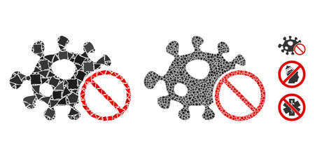 Stop infection icon mosaic of rough elements in variable sizes and color tints, based on stop infection icon. Vector trembly elements are composed into collage.のイラスト素材