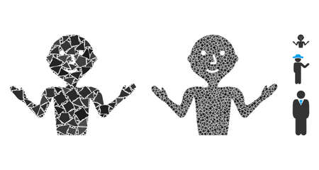 Young guru icon mosaic of joggly items in variable sizes and color tinges, based on young guru icon. Vector unequal pieces are grouped into collage. Young guru icons collage with dotted pattern.のイラスト素材