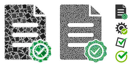 Confirmation document mosaic of tuberous items in various sizes and color tinges, based on confirmation document icon. Vector tremulant items are combined into collage.のイラスト素材