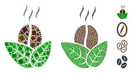 Organic coffee mosaic of bumpy elements in variable sizes and color tints, based on organic coffee icon. Vector bumpy items are organized into collage.のイラスト素材
