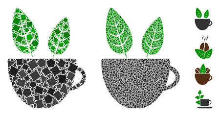 Vegan cafe composition of rough elements in various sizes and color tints, based on vegan cafe icon. Vector ragged elements are organized into composition.のイラスト素材