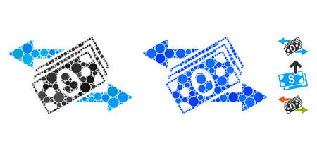 Banknotes payments mosaic of filled circles in various sizes and color hues, based on banknotes payments icon. Vector filled circles are organized into blue composition.のイラスト素材