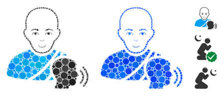 Buddhist confession mosaic of round dots in various sizes and shades, based on buddhist confession icon. Vector round dots are organized into blue collage.のイラスト素材