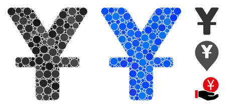 Chinese Yuan composition of filled circles in different sizes and color hues, based on Chinese Yuan icon. Vector filled circles are composed into blue composition.のイラスト素材