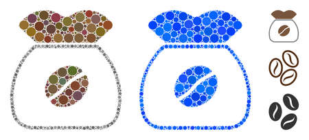 Coffee grain mosaic of circle elements in different sizes and color tints, based on coffee grain icon. Vector circle elements are composed into blue collage.のイラスト素材
