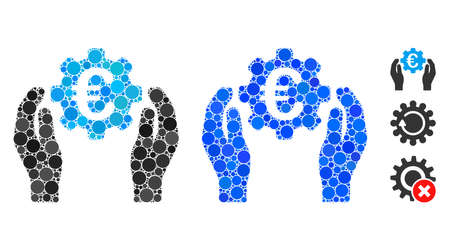 Euro industry care hands mosaic of round dots in variable sizes and color tinges, based on Euro industry care hands icon. Vector round dots are composed into blue mosaic.のイラスト素材