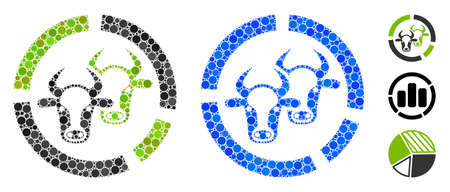 Livestock diagram mosaic of small circles in different sizes and color tints, based on livestock diagram icon. Vector filled circles are grouped into blue mosaic.のイラスト素材