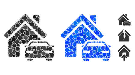 Property composition of filled circles in various sizes and color hues, based on property icon. Vector filled circles are united into blue composition. Dotted property icon in usual and blue versions.のイラスト素材