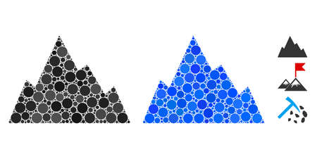 Rock mountain composition of round dots in various sizes and color tinges, based on rock mountain icon. Vector round dots are united into blue composition.のイラスト素材