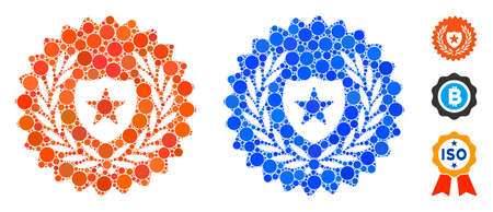 Security stamp composition of circle elements in various sizes and color hues, based on security stamp icon. Vector circle elements are combined into blue mosaic.のイラスト素材